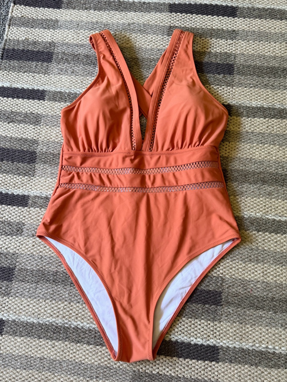 Deep V One-Piece Swimsuit in Rust Orange